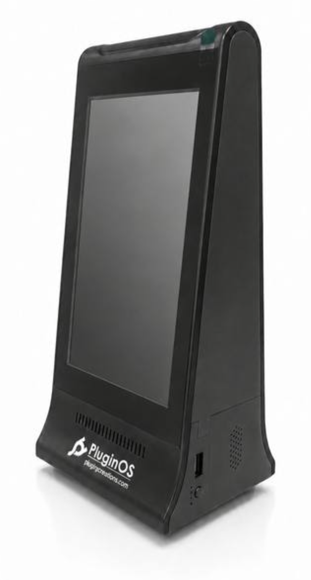 Plugin dual-sided digital table tent display device